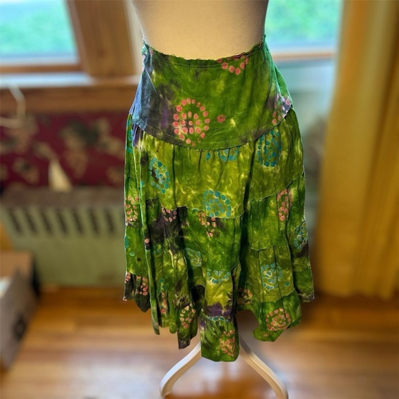 NWT Willi Smith Green Hippie Tie Dye Festival Skirt Sz 12 - Picture 2 of 8